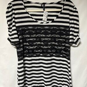Maurices Black and White Striped Blouse‎ with Lace